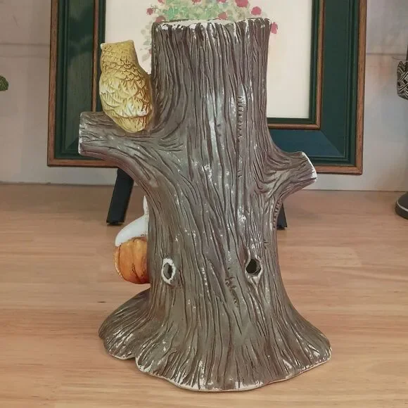 Vintage Ceramic Hand Painted Spooky Tree With Owl & Ghost Holding a Pumpkin Fig - Picture 10 of 15